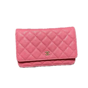 CHANEL Wallet On Chain Pink Caviar Crossbody Bag