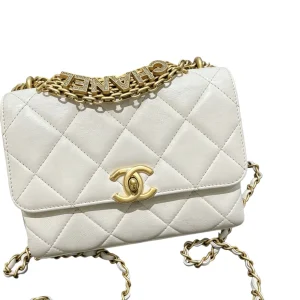 CHANEL 19 Flap Bag White Lambskin Gold Hardware Bag