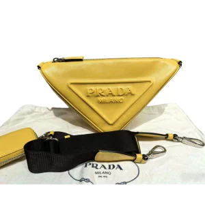 PRADA Triangle Shoulder Crossbody Yellow Leather Bag