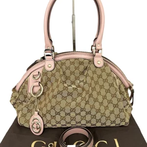 GUCCI Sukey Medium Boston Top Handle Pink GG Canvas Bag