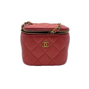 CHANEL Mini Vanity Case With Chain Red Lambskin Box Bag