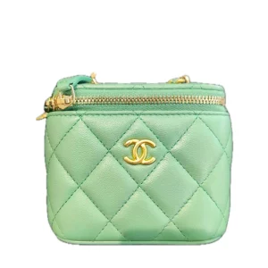 CHANEL Mini Vanity Case With Chain Green Lambskin Box Bag