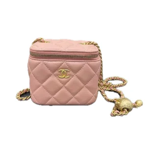 CHANEL Mini Vanity Case With Chain Pink Lambskin Box Bag