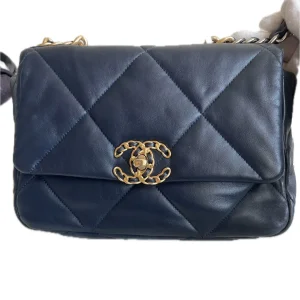 CHANEL Small 19 Navy Blue Lambskin Handbag