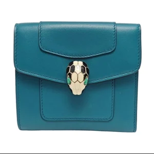 BVLGARI Serpenti Blue Wallet Snake Head Leather