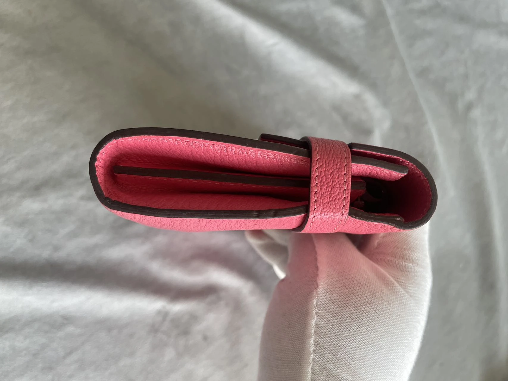 HERMES Kelly Long Wallet Pink Lambskin Leather Silver Hardware HERMES Kelly Long Wallet Pink Lambskin Leather Silver Hardware