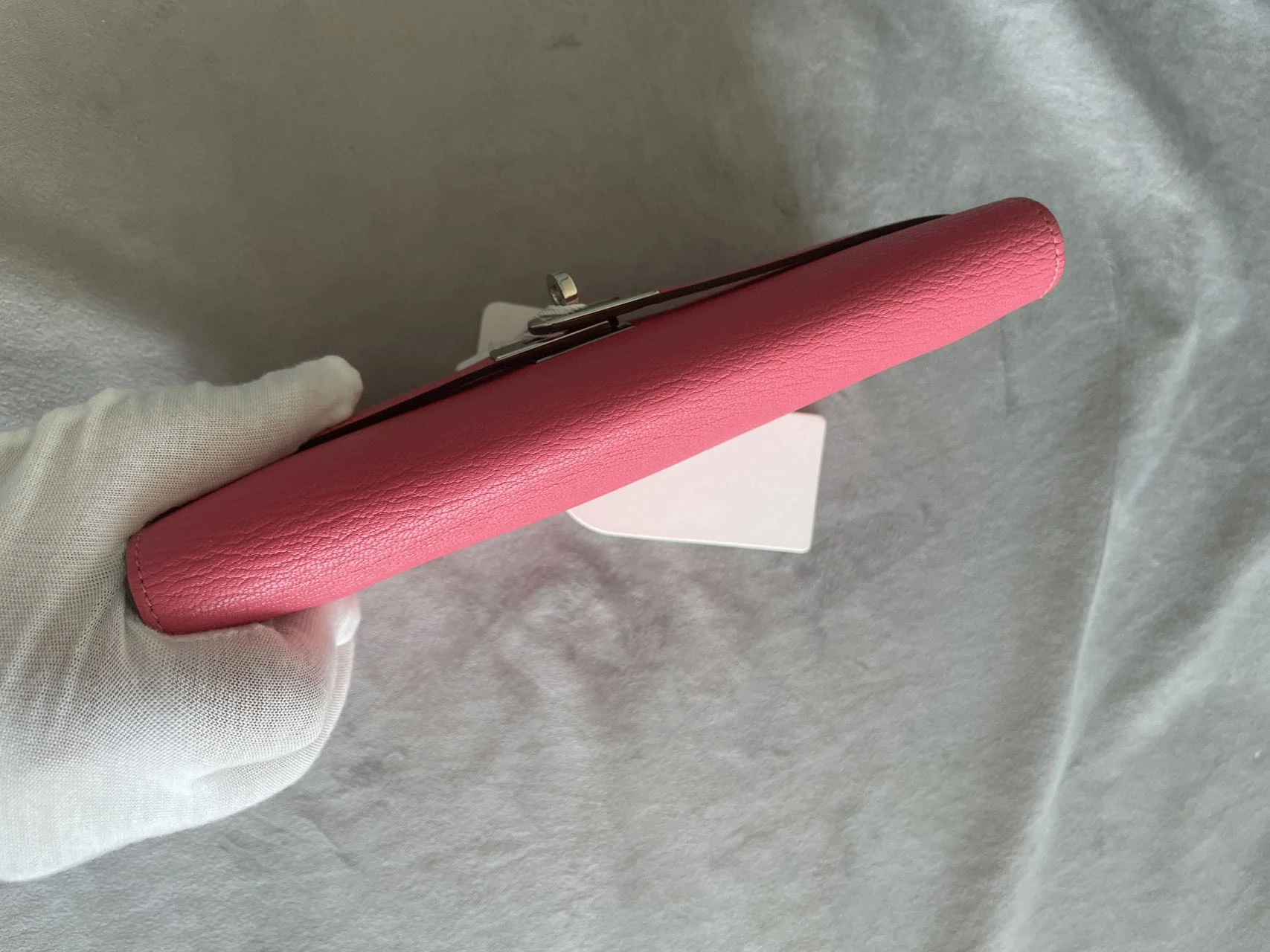 HERMES Kelly Long Wallet Pink Lambskin Leather Silver Hardware HERMES Kelly Long Wallet Pink Lambskin Leather Silver Hardware