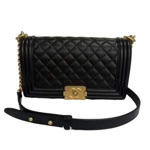 CHANEL Boy Bag Medium Black Caviar Leather Gold Hardware New