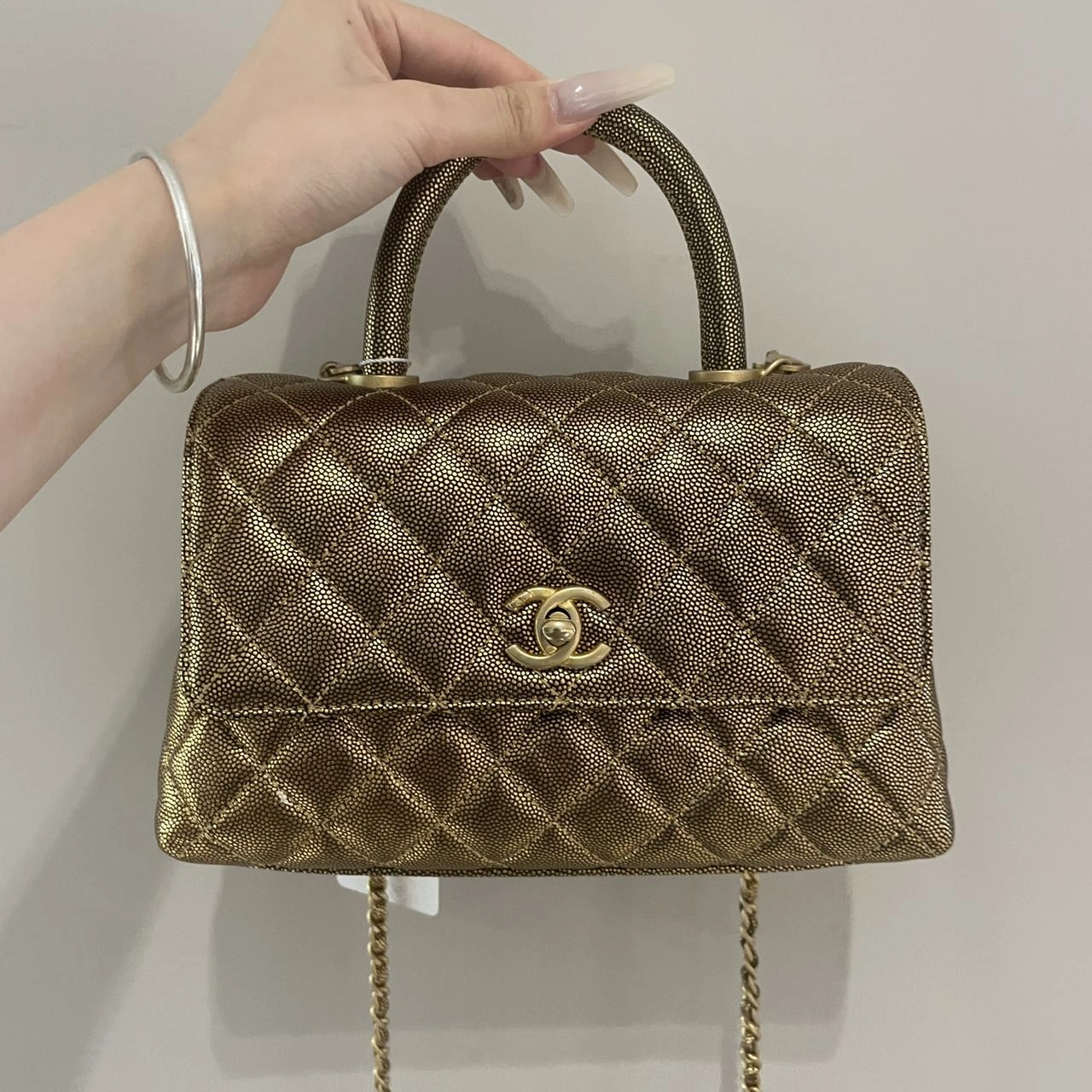 CHANEL Small Coco Handle Gold Quilted Caviar Bag Gold Hardware CHANEL Small Coco Handle Gold Quilted Caviar Bag Gold Hardware