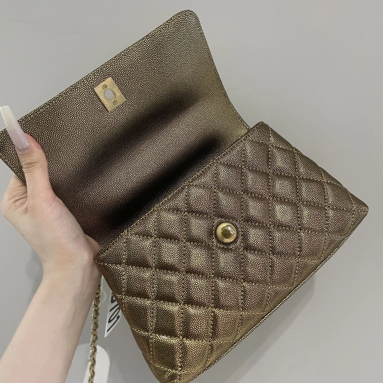 CHANEL Small Coco Handle Gold Quilted Caviar Bag Gold Hardware CHANEL Small Coco Handle Gold Quilted Caviar Bag Gold Hardware