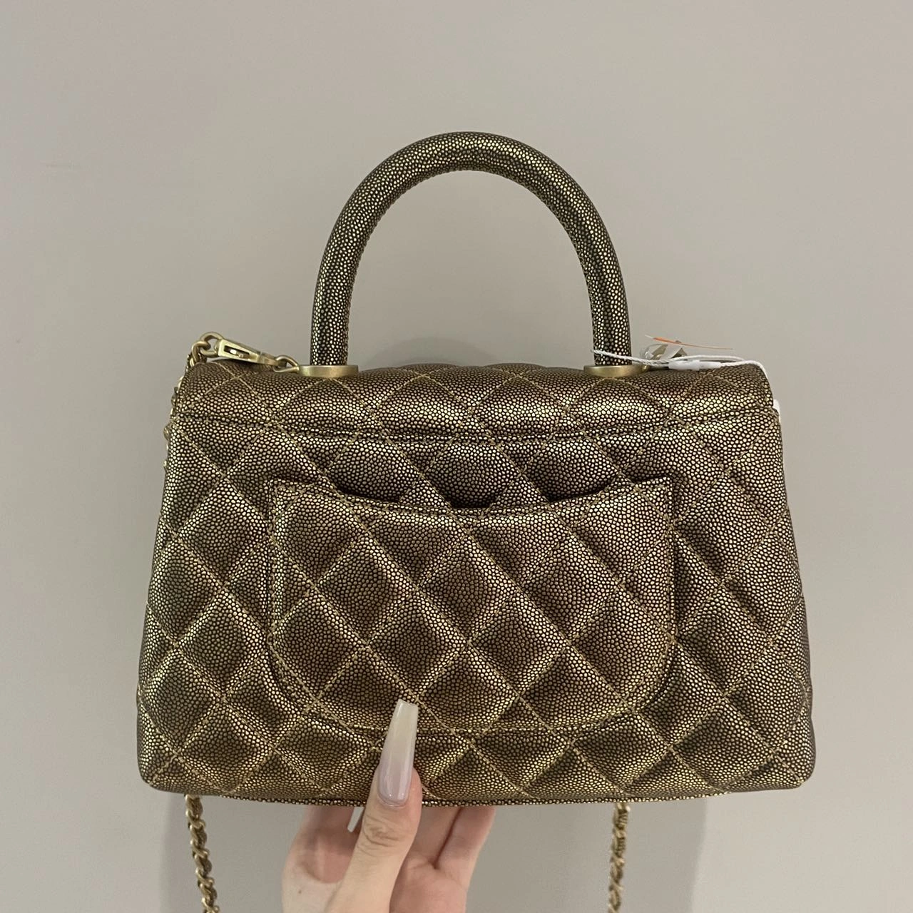 CHANEL Small Coco Handle Gold Quilted Caviar Bag Gold Hardware CHANEL Small Coco Handle Gold Quilted Caviar Bag Gold Hardware