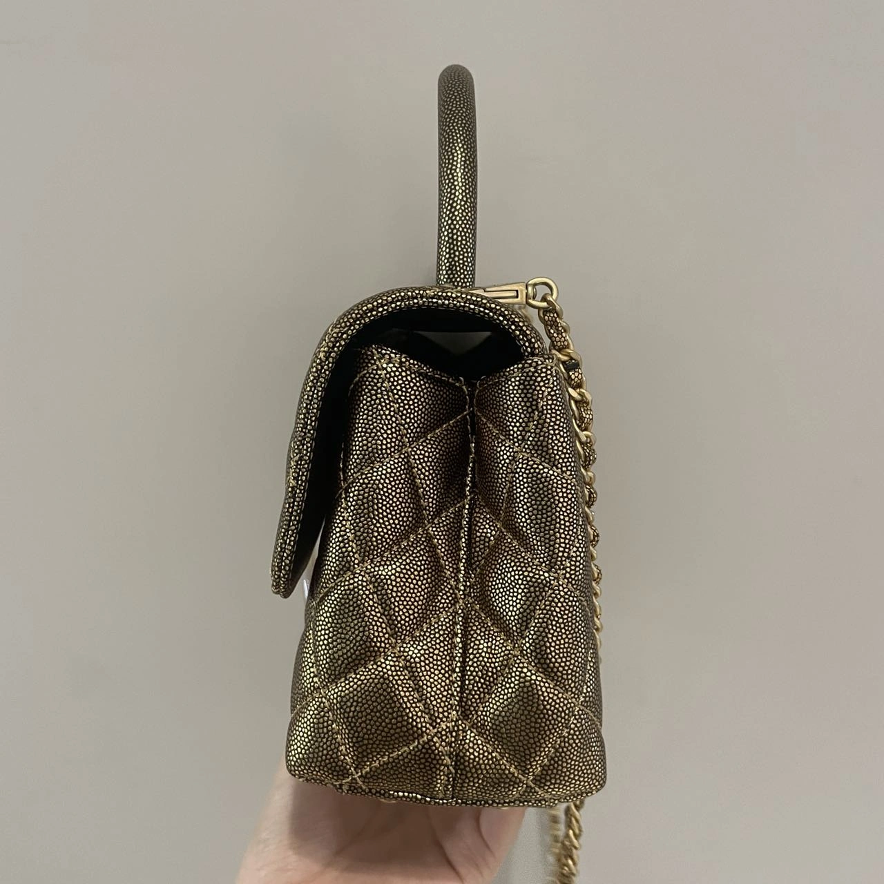 CHANEL Small Coco Handle Gold Quilted Caviar Bag Gold Hardware CHANEL Small Coco Handle Gold Quilted Caviar Bag Gold Hardware