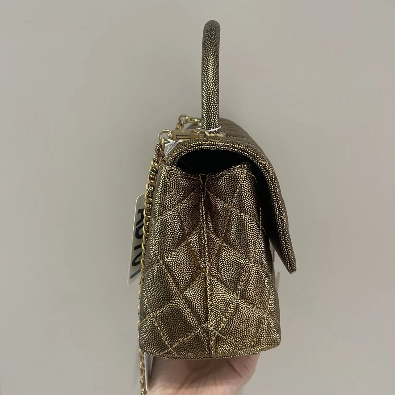 CHANEL Small Coco Handle Gold Quilted Caviar Bag Gold Hardware CHANEL Small Coco Handle Gold Quilted Caviar Bag Gold Hardware