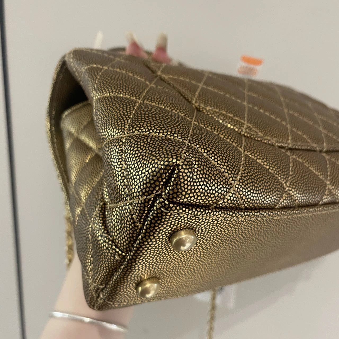 CHANEL Small Coco Handle Gold Quilted Caviar Bag Gold Hardware CHANEL Small Coco Handle Gold Quilted Caviar Bag Gold Hardware