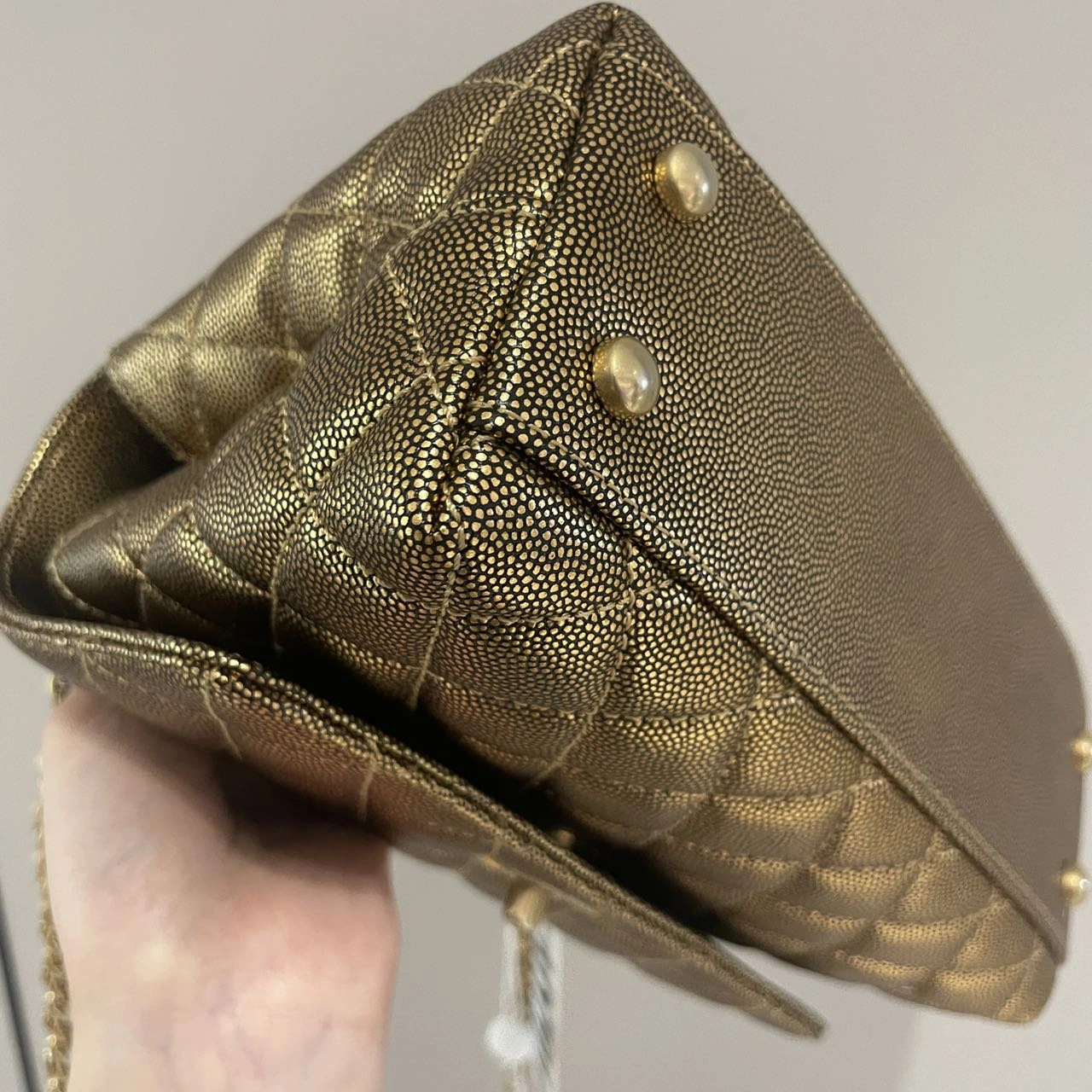 CHANEL Small Coco Handle Gold Quilted Caviar Bag Gold Hardware CHANEL Small Coco Handle Gold Quilted Caviar Bag Gold Hardware