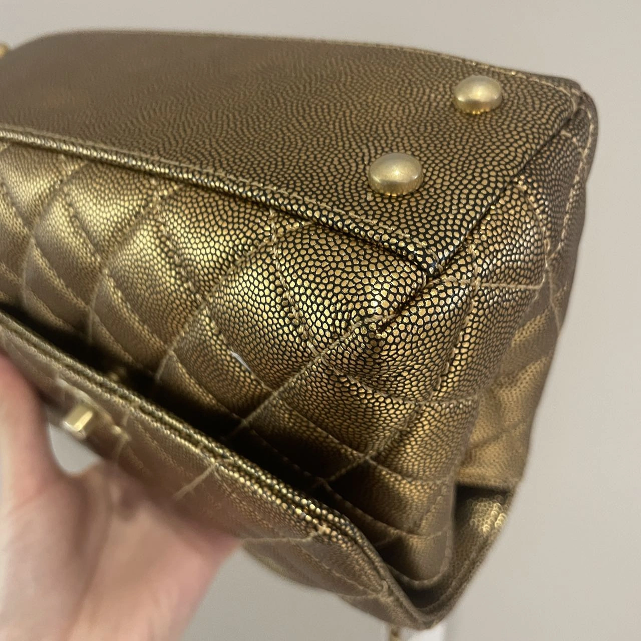 CHANEL Small Coco Handle Gold Quilted Caviar Bag Gold Hardware CHANEL Small Coco Handle Gold Quilted Caviar Bag Gold Hardware