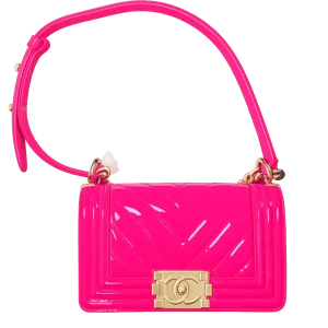 CHANEL Boy Small Flap Bag Neon Pink Patent Leather 2023 New