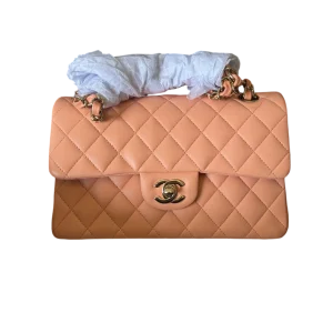 Chanel Classic Flap Small Peach Pink Lambskin Gold Hardware Microchip Version