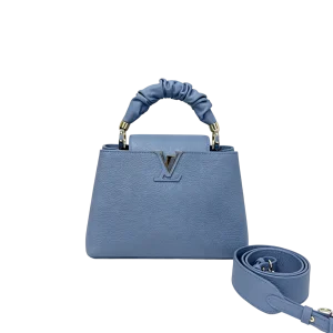 Louis Vuitton Capucines BB Blue Taurillon Leather Ruched Handle Gold Hardware