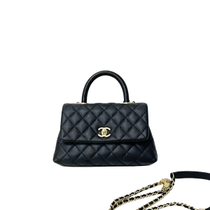 Chanel Small Coco Handle (24cm) Black Quilted Caviar Leather Gold Hardware