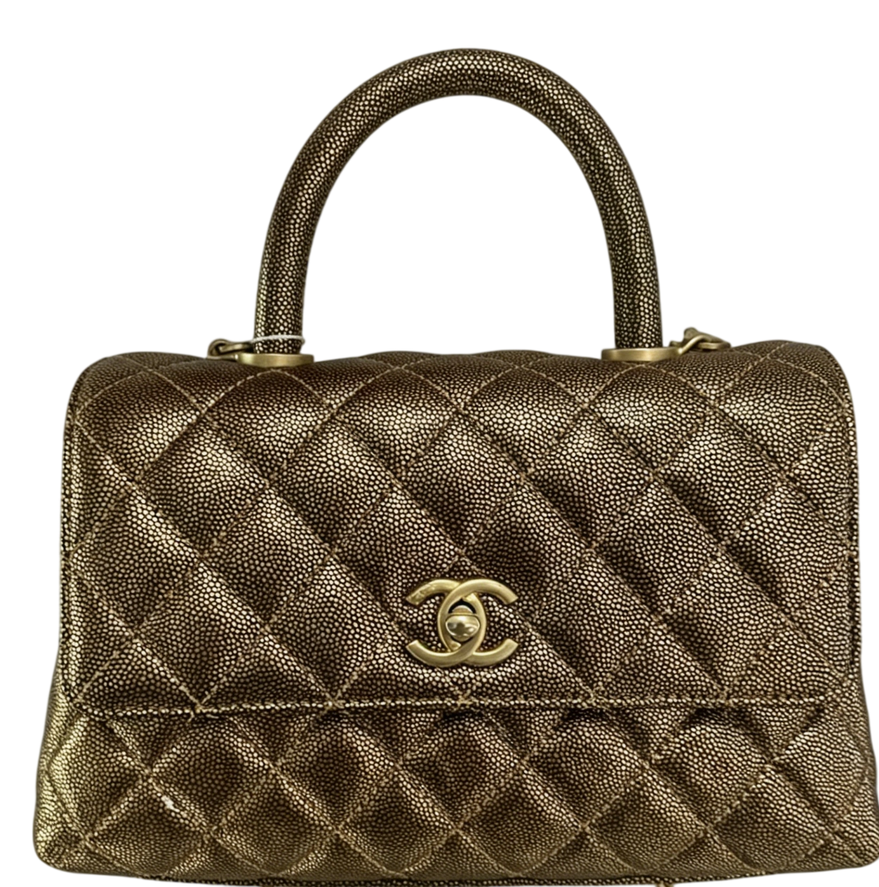 CHANEL Small Coco Handle Gold Quilted Caviar Bag Gold Hardware CHANEL Small Coco Handle Gold Quilted Caviar Bag Gold Hardware