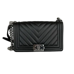 CHANEL Boy Medium Black Calfskin Leather