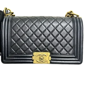 CHANEL Boy Medium Black Lambskin With Antique Gold Hardware