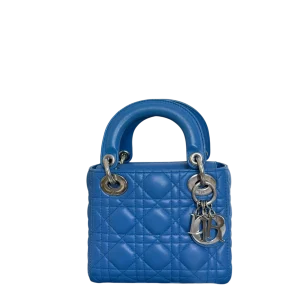 DIOR Lady Dior Mini Blue Lambskin Bag