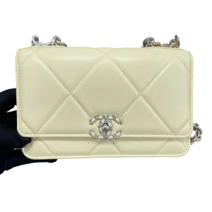 CHANEL Soft Quilted Wallet On Chain Light Yellow Lambskin With Silver Hardware