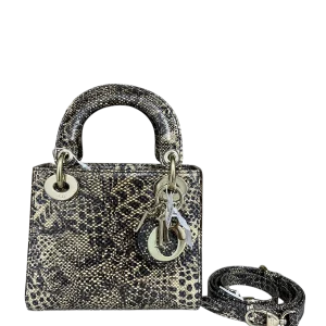DIOR Lady Dior Small Python Leather Exotic Collection Gold-Tone Hardware Top Handle Crossbody Bag