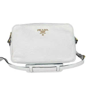 PRADA Camera Bag Medium White Vitello Daino Leather With Gold Hardware