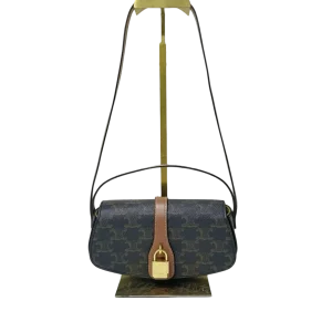 CELINE Tabou Clutch On Strap Standard Beige Triomphe Canvas With Tan Calfskin Trim