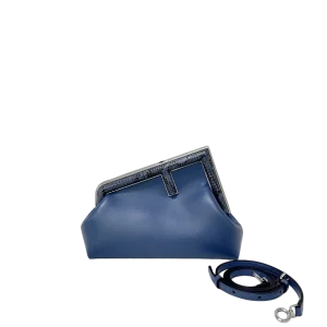 FENDI First Small Blue Calfskin Leather With Lizard Trim