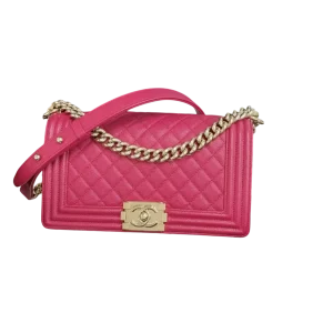 CHANEL Boy Medium Pink Caviar Leather With Gold Hardware