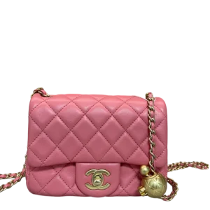 CHANEL Mini Square Flap Pink Lambskin Leather