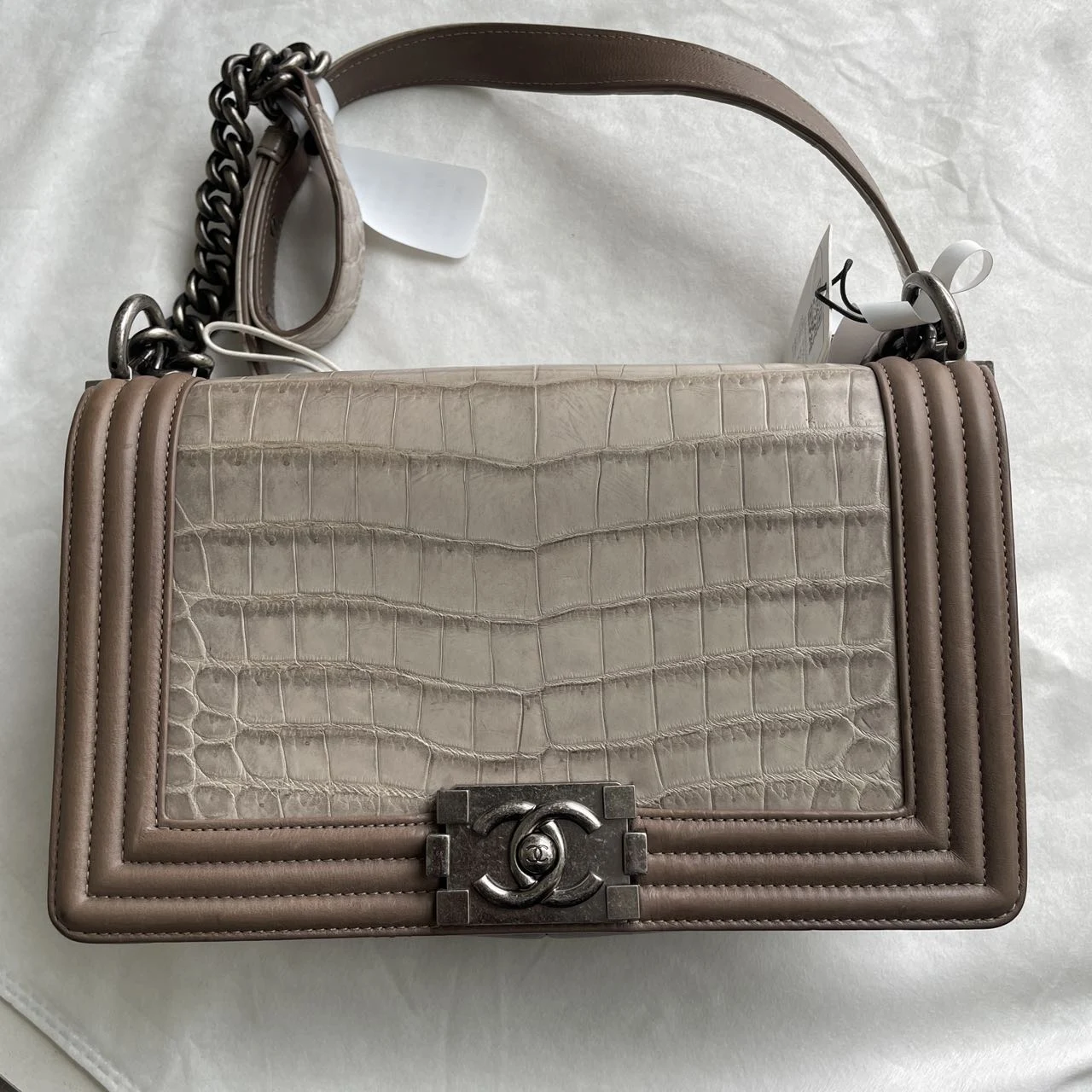 CHANEL Boy Medium Beige Crocodile Leather CHANEL Boy Medium Beige Crocodile Leather