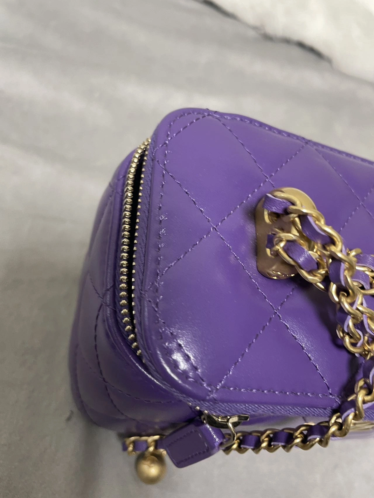CHANEL Mini Vanity Case With Chain Purple Calfskin Leather CHANEL Mini Vanity Case With Chain Purple Calfskin Leather