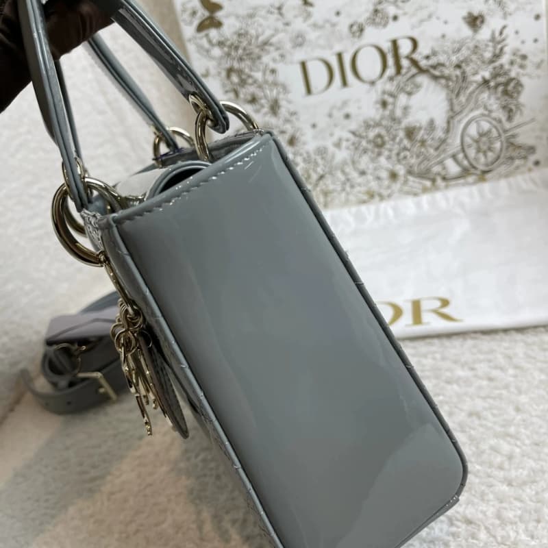 DIOR Small Lady Dior Bag Grey Patent Leather New DIOR Small Lady Dior Bag Grey Patent Leather New