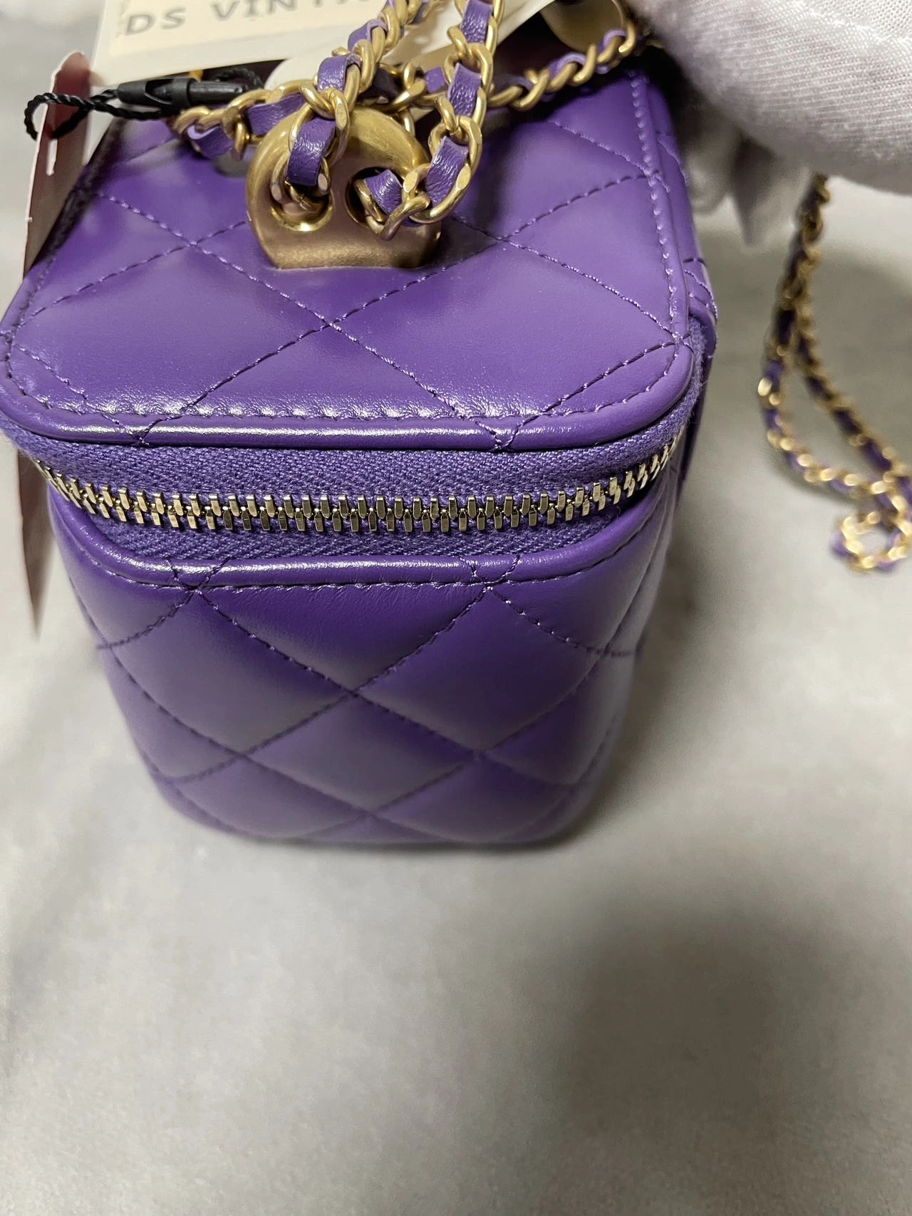 CHANEL Mini Vanity Case With Chain Purple Calfskin Leather CHANEL Mini Vanity Case With Chain Purple Calfskin Leather