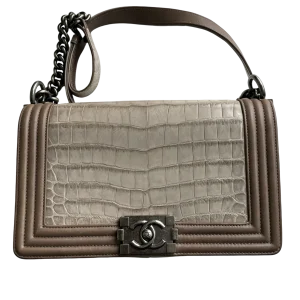 CHANEL Boy Medium Beige Crocodile Leather