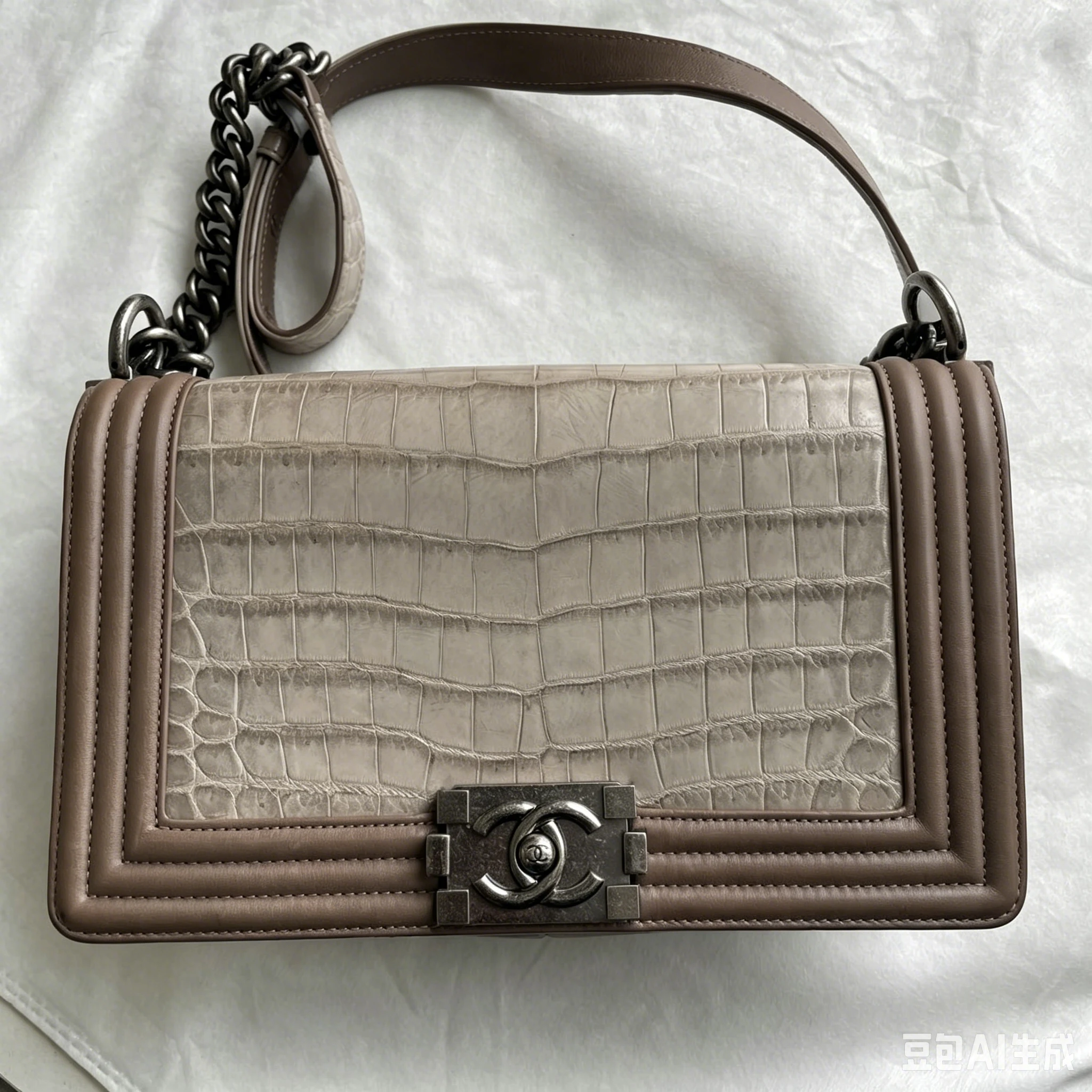 CHANEL Boy Medium Beige Crocodile Leather CHANEL Boy Medium Beige Crocodile Leather