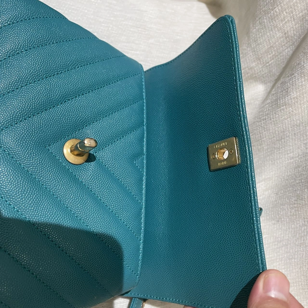 CHANEL Coco Handle Small Green Chevron Quilted Caviar Calfskin Leather CHANEL Coco Handle Small Green Chevron Quilted Caviar Calfskin Leather