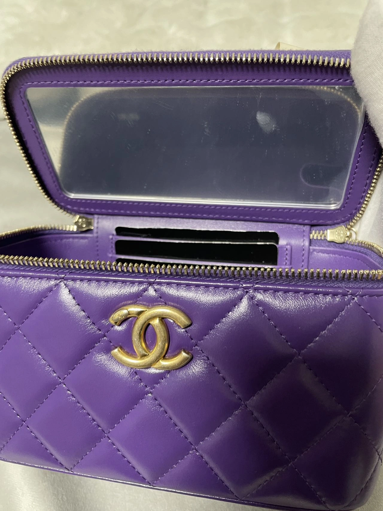 CHANEL Mini Vanity Case With Chain Purple Calfskin Leather CHANEL Mini Vanity Case With Chain Purple Calfskin Leather