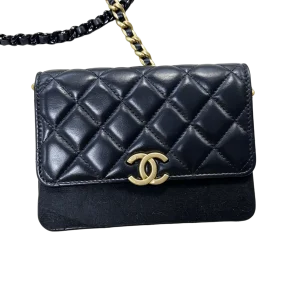 CHANEL Wallet On Chain Small Black Lambskin Leather Two-Tone Chain Crossbody