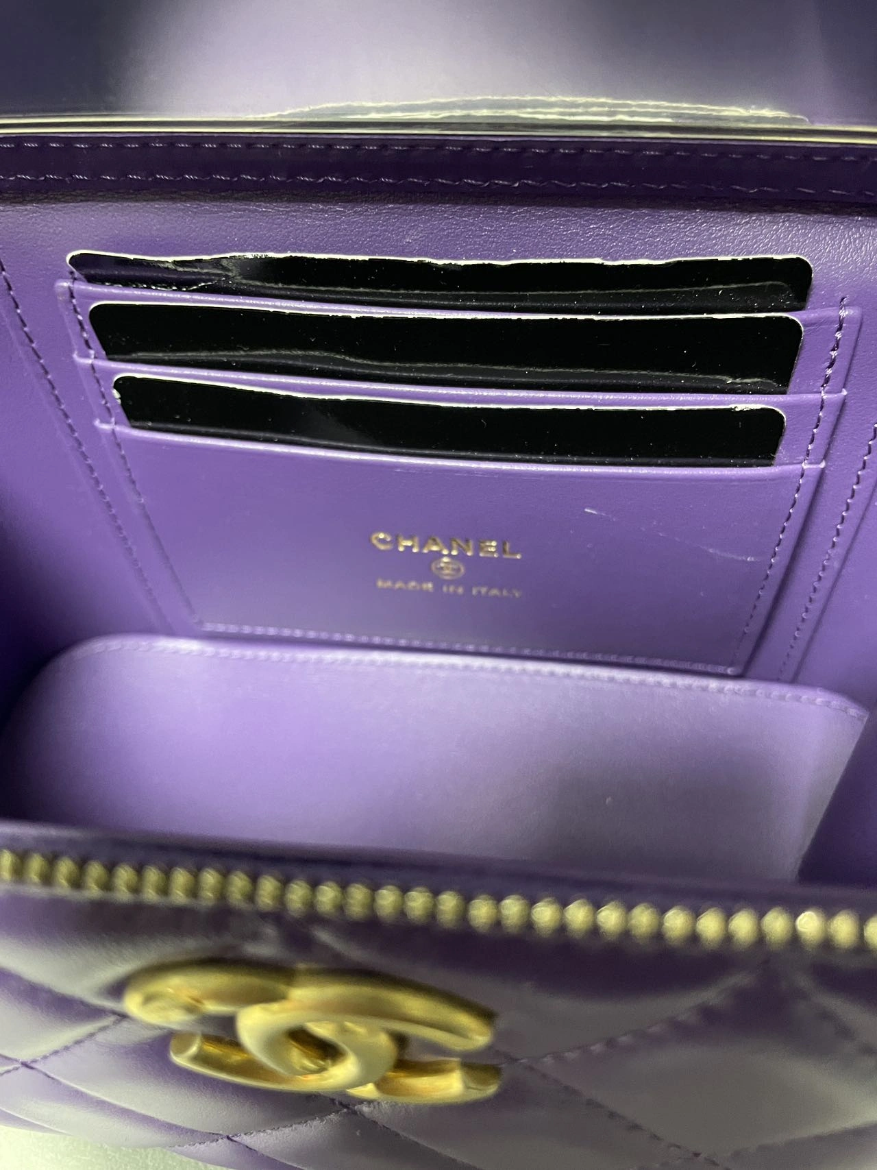 CHANEL Mini Vanity Case With Chain Purple Calfskin Leather CHANEL Mini Vanity Case With Chain Purple Calfskin Leather