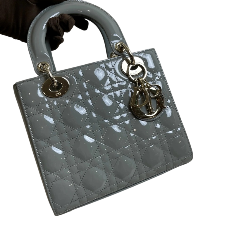 DIOR Small Lady Dior Bag Grey Patent Leather New DIOR Small Lady Dior Bag Grey Patent Leather New
