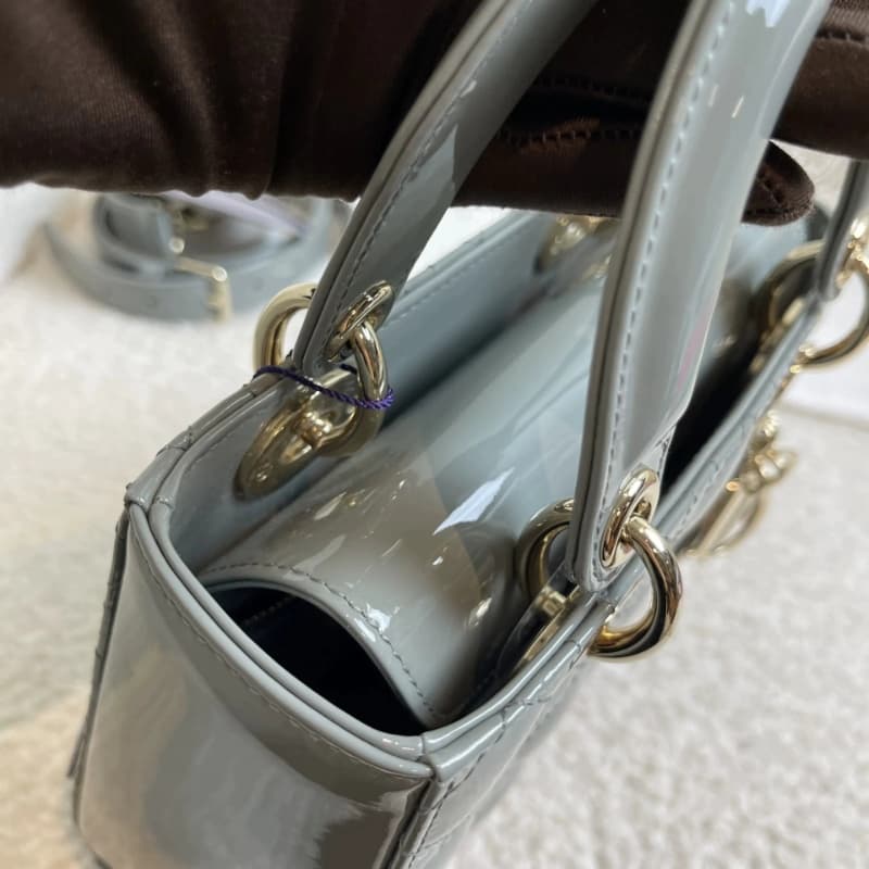 DIOR Small Lady Dior Bag Grey Patent Leather New DIOR Small Lady Dior Bag Grey Patent Leather New