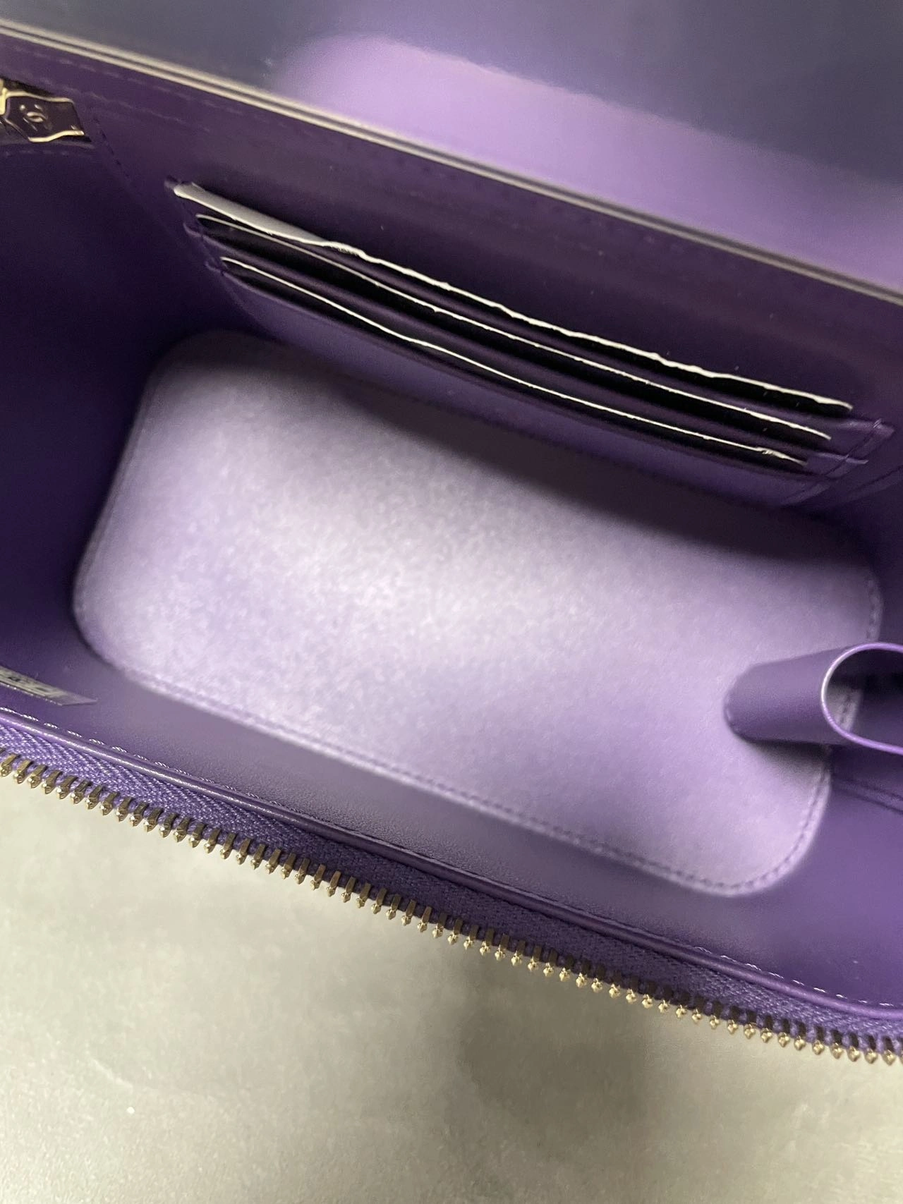 CHANEL Mini Vanity Case With Chain Purple Calfskin Leather CHANEL Mini Vanity Case With Chain Purple Calfskin Leather