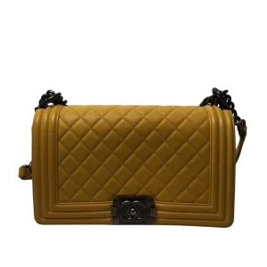 CHANEL Boy Bag Medium Yellow Calfskin Leather