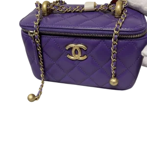 CHANEL Mini Vanity Case With Chain Purple Calfskin Leather